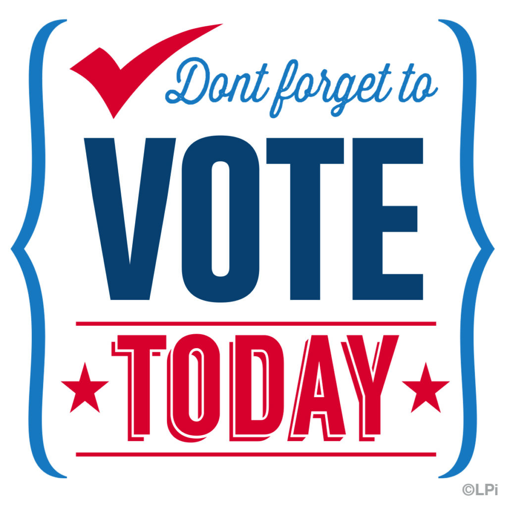 A reminder graphic with the message "don't forget to vote today" emphasizing the importance of voting, styled with a check mark and stars.